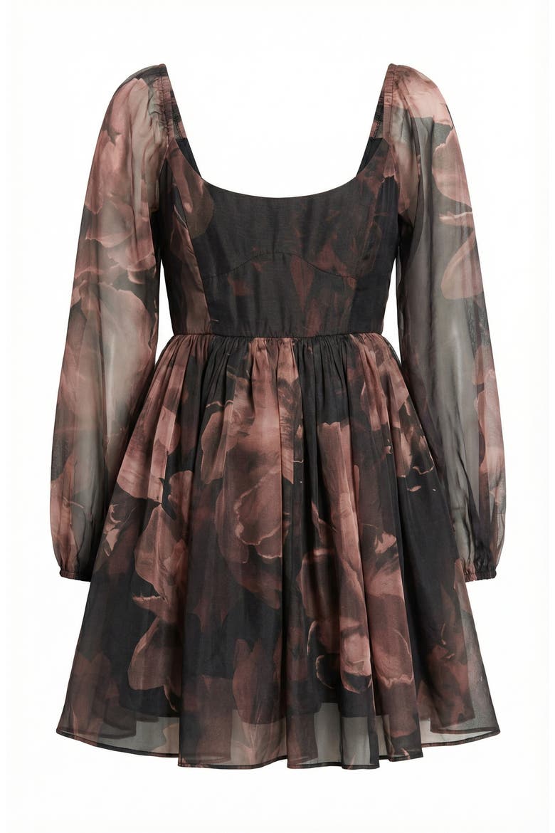 Floral Organza Bubble-Sleeve Tulle-Layered Mini Dress, Alternate, color, Floral Organza