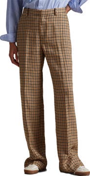 Polo Ralph Lauren Plaid Linen Blend Wide Leg Pants