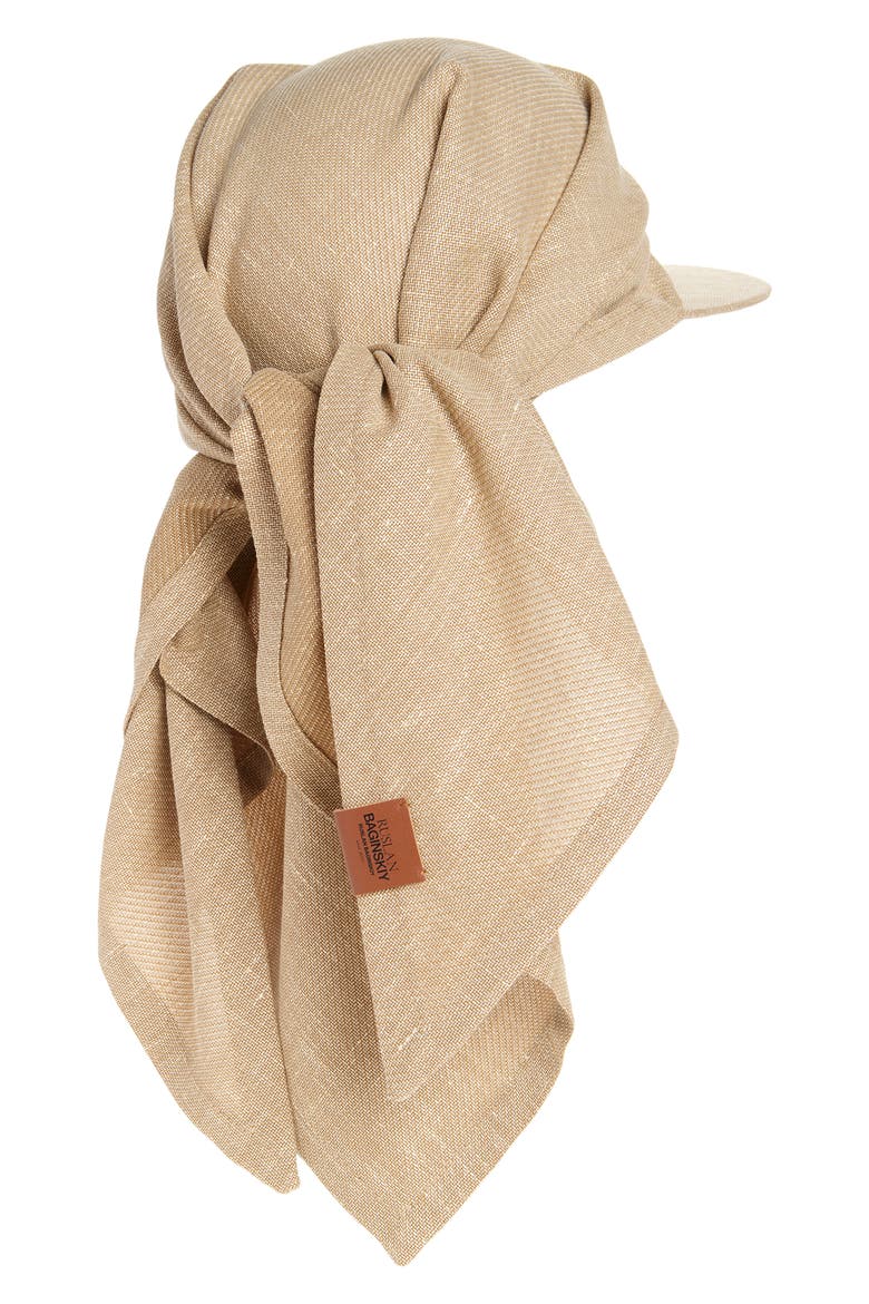 Logo Patch Linen & Wool Blend Scarf Cap, Alternate, color, BEIGE