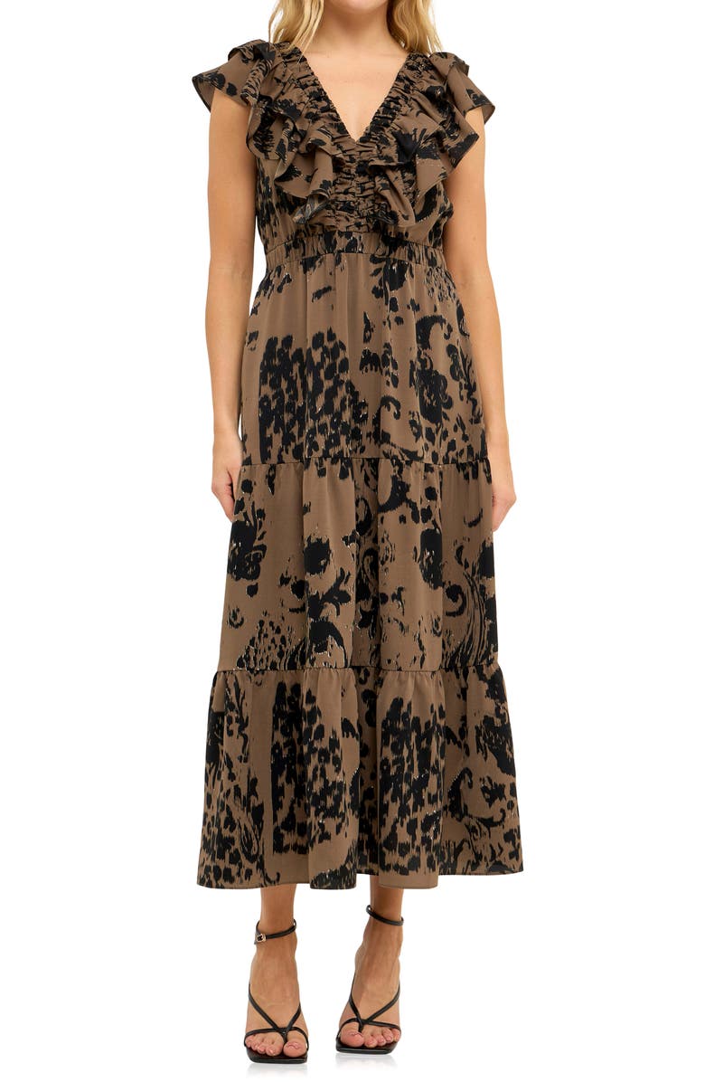 Endless Rose Metallic Abstract Animal Print Dress, Main, color,