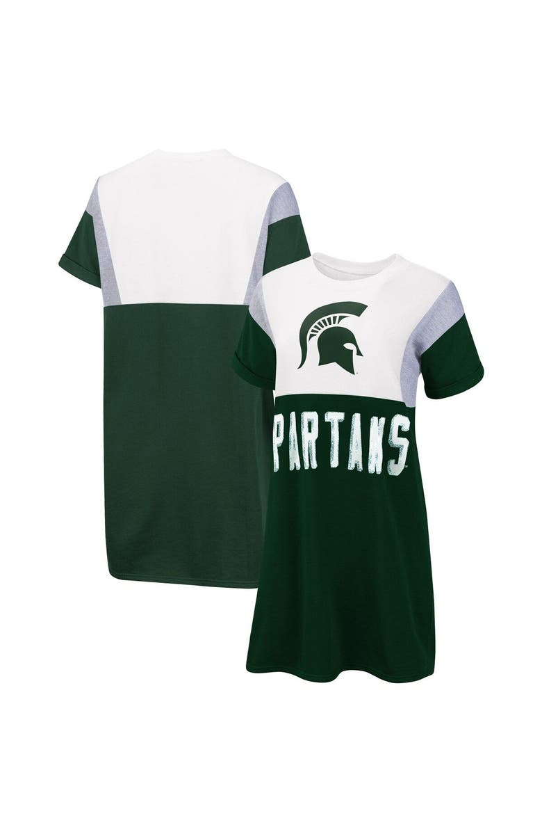 G-III 4HER BY CARL BANKS Women's G-III 4Her by Carl Banks Green/White Michigan State Spartans 3rd Down Short Sleeve T-Shirt Dress, Main, color, 