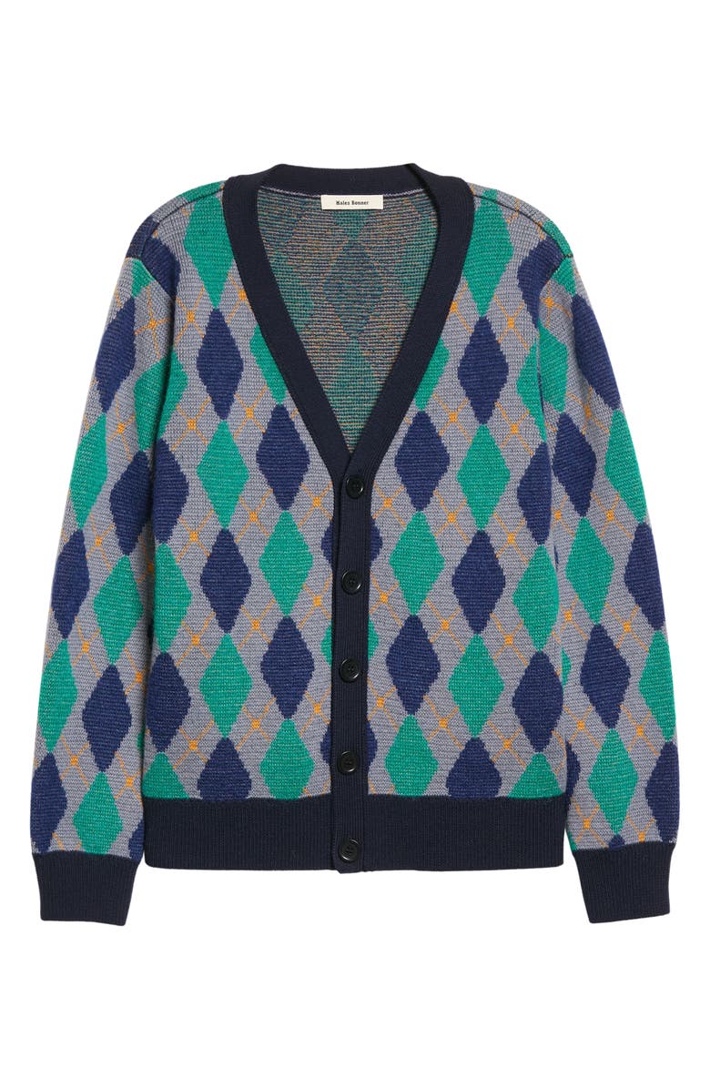Wales Bonner Dub Argyle V-Neck Wool Cardigan, Alternate, color, 