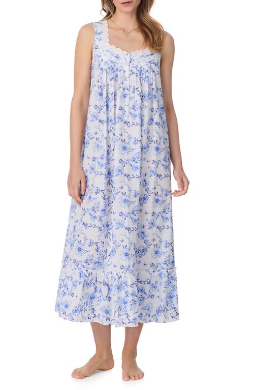 Eileen West Long Floral Ballet Nightgown In Wht/bluflr