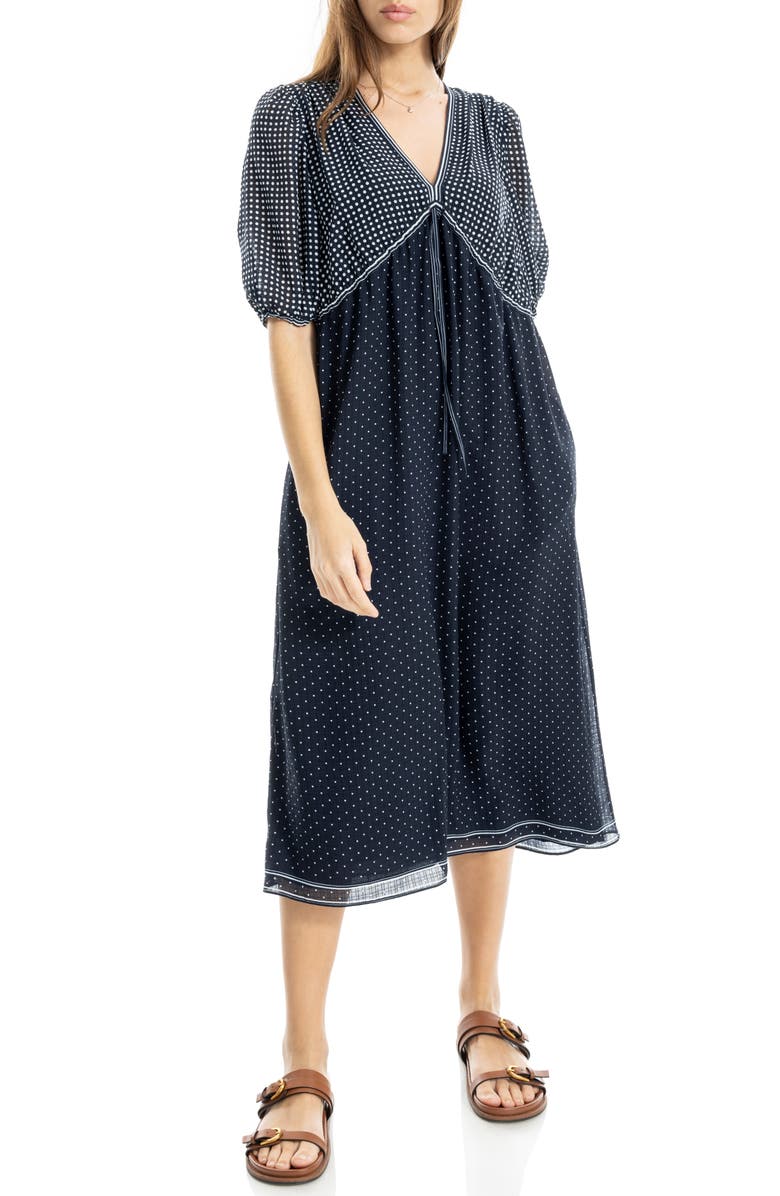 MAX STUDIO Babydoll Midi Dress, Alternate, color, Navy/ Cream