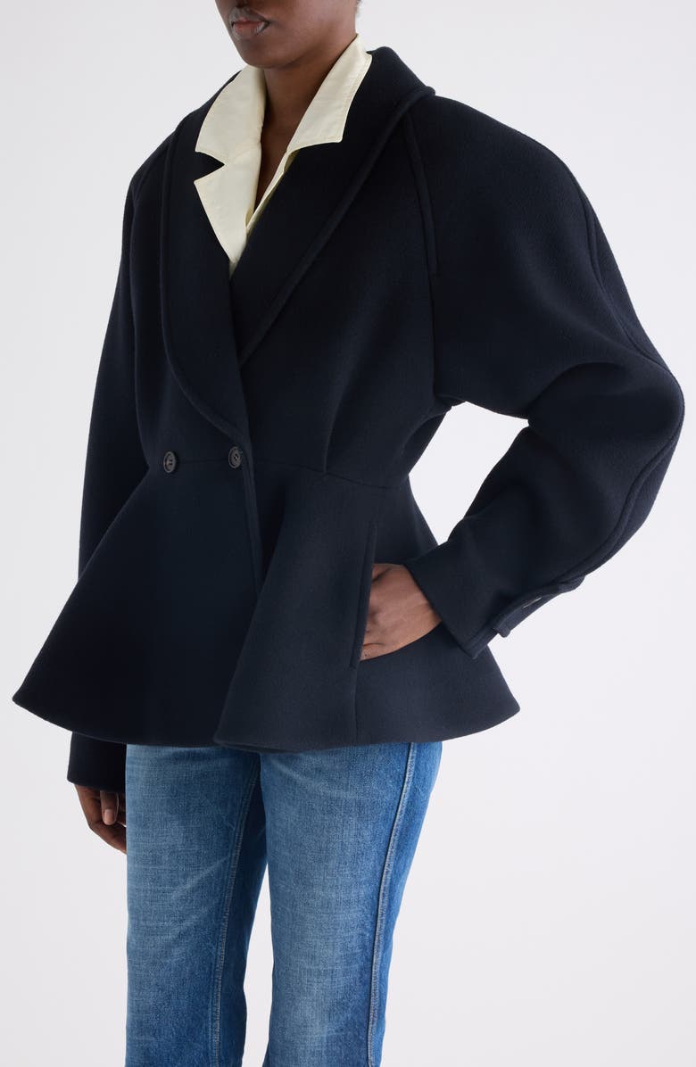 Chloé Double Breasted Wool Blend Peplum Jacket, Alternate, color, Iconic Navy