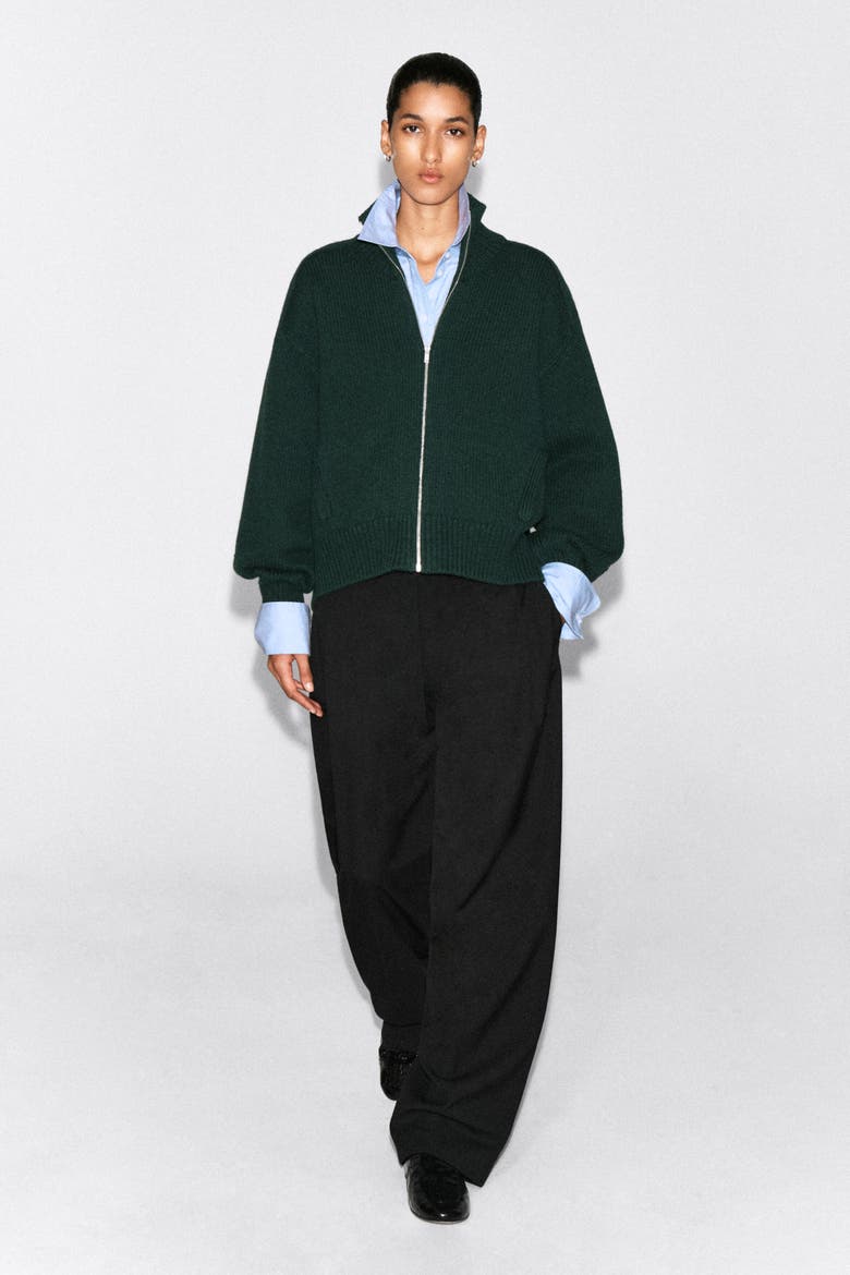 Rounded Wool Mock-Neck Zip-Up Jacket, Main, color, DARK GREEN
