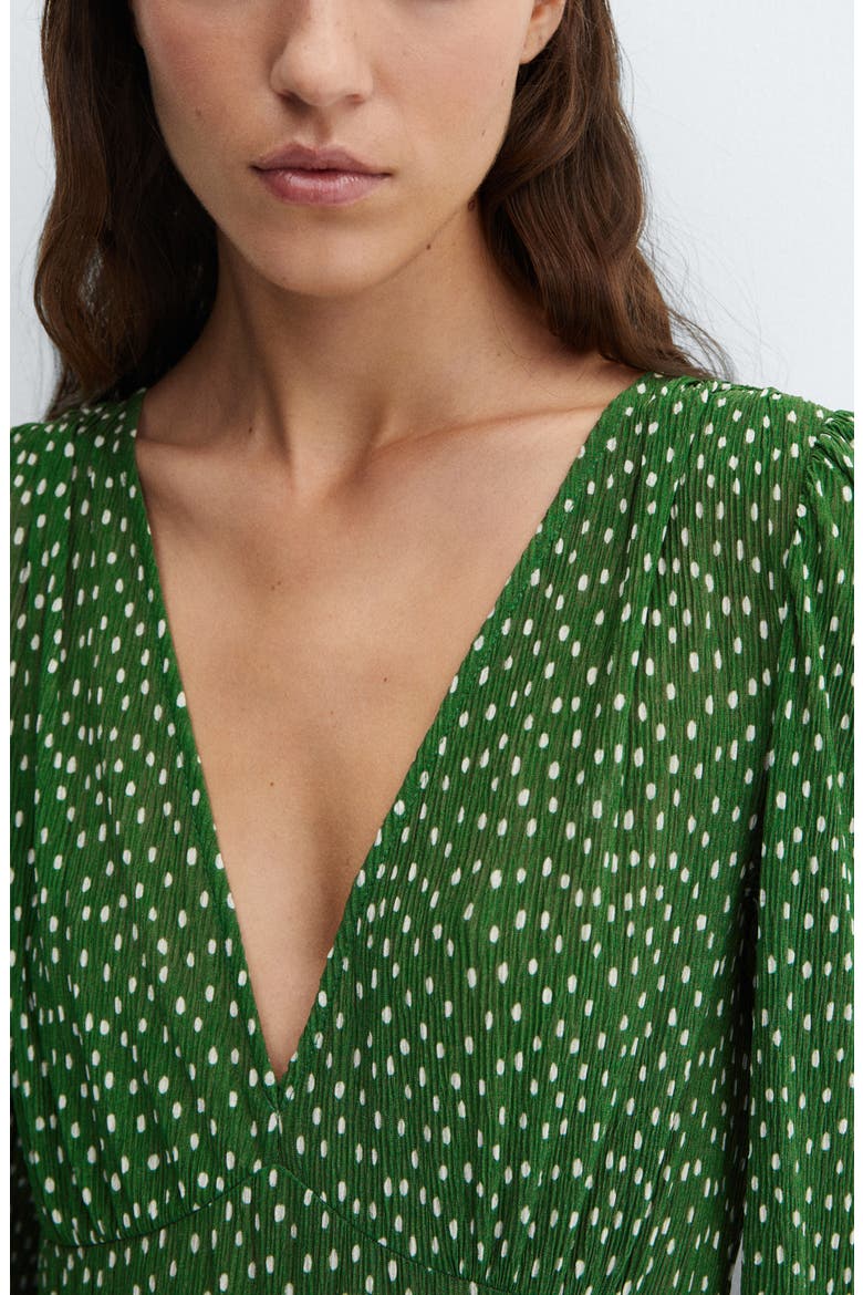 Polka Dot Long Sleeve Midi Dress, Alternate, color, GREEN
