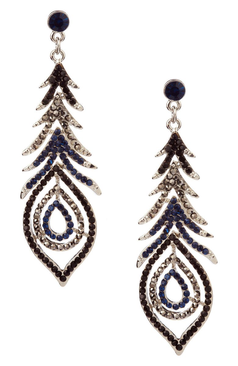 OLIVIA WELLES Peacock Paradise Crystal Drop Earrings, Main, color, Silver