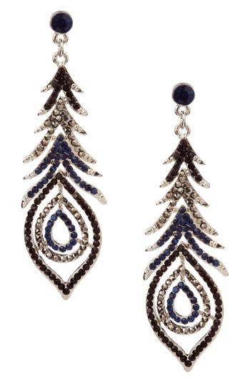 Olivia Welles Peacock Paradise Crystal Drop Earrings In Silver