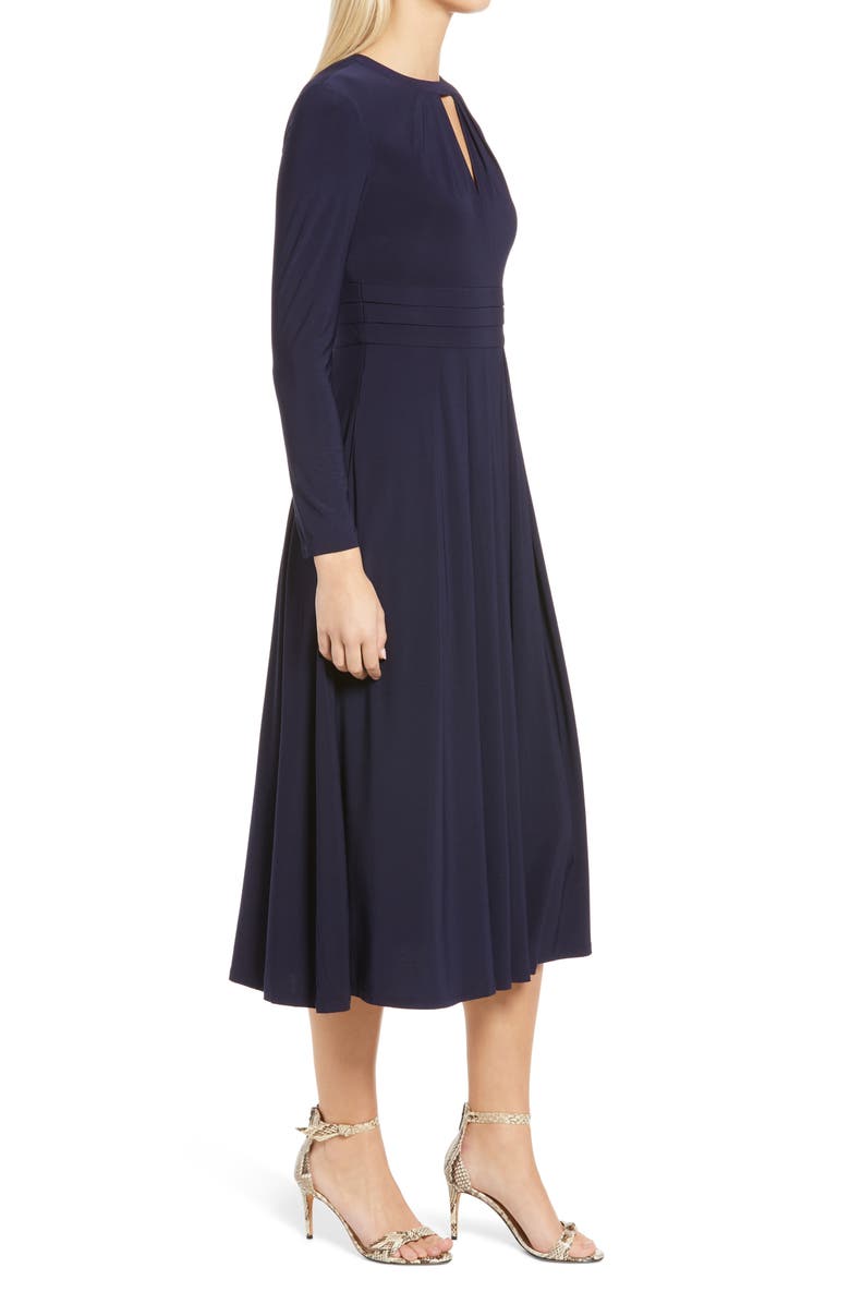 Harper Rose Pleated Keyhole Long Sleeve Fit & Flare Dress, Alternate, color, 
