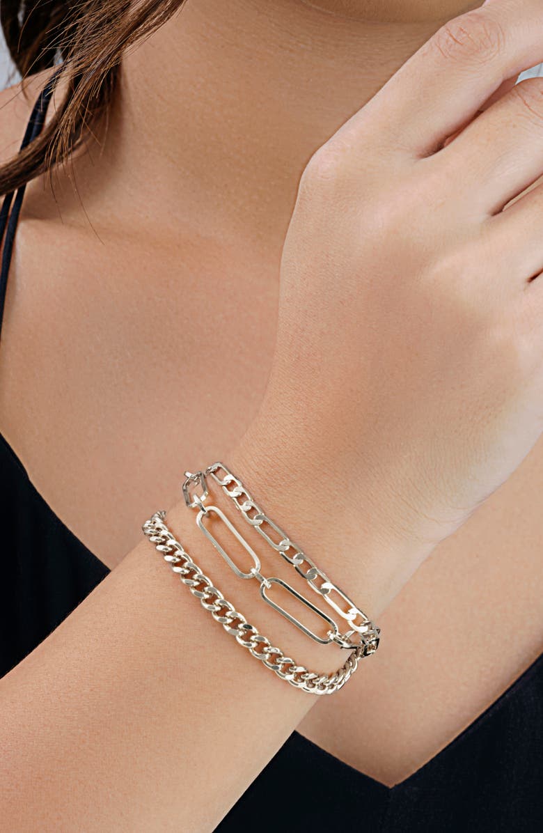 Sterling Forever Rhodium Plated Layered Chain Bolo Bracelet, Alternate, color, Silver