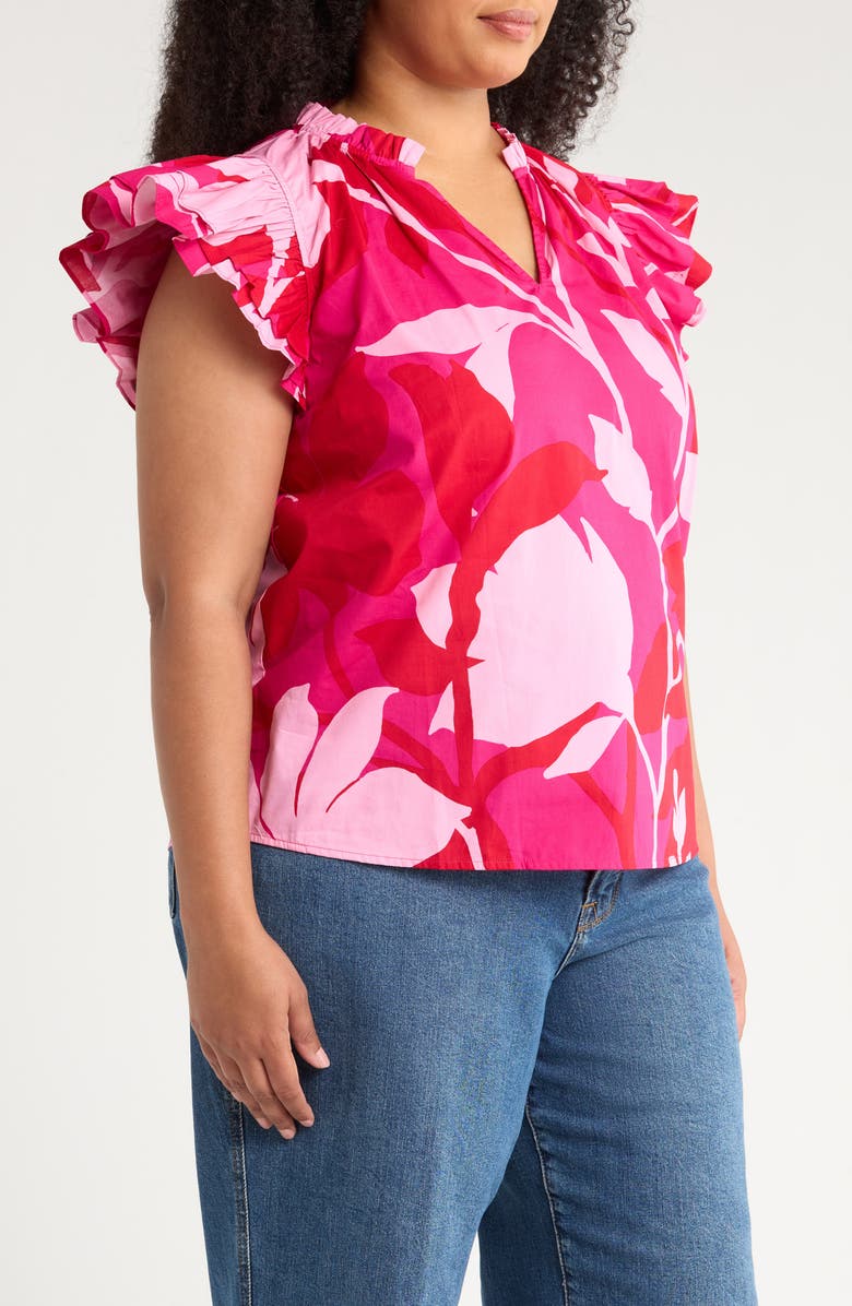 SUGARLIPS Floral Rosette Ruffle Top, Alternate, color, Magenta Pink/ Cherry