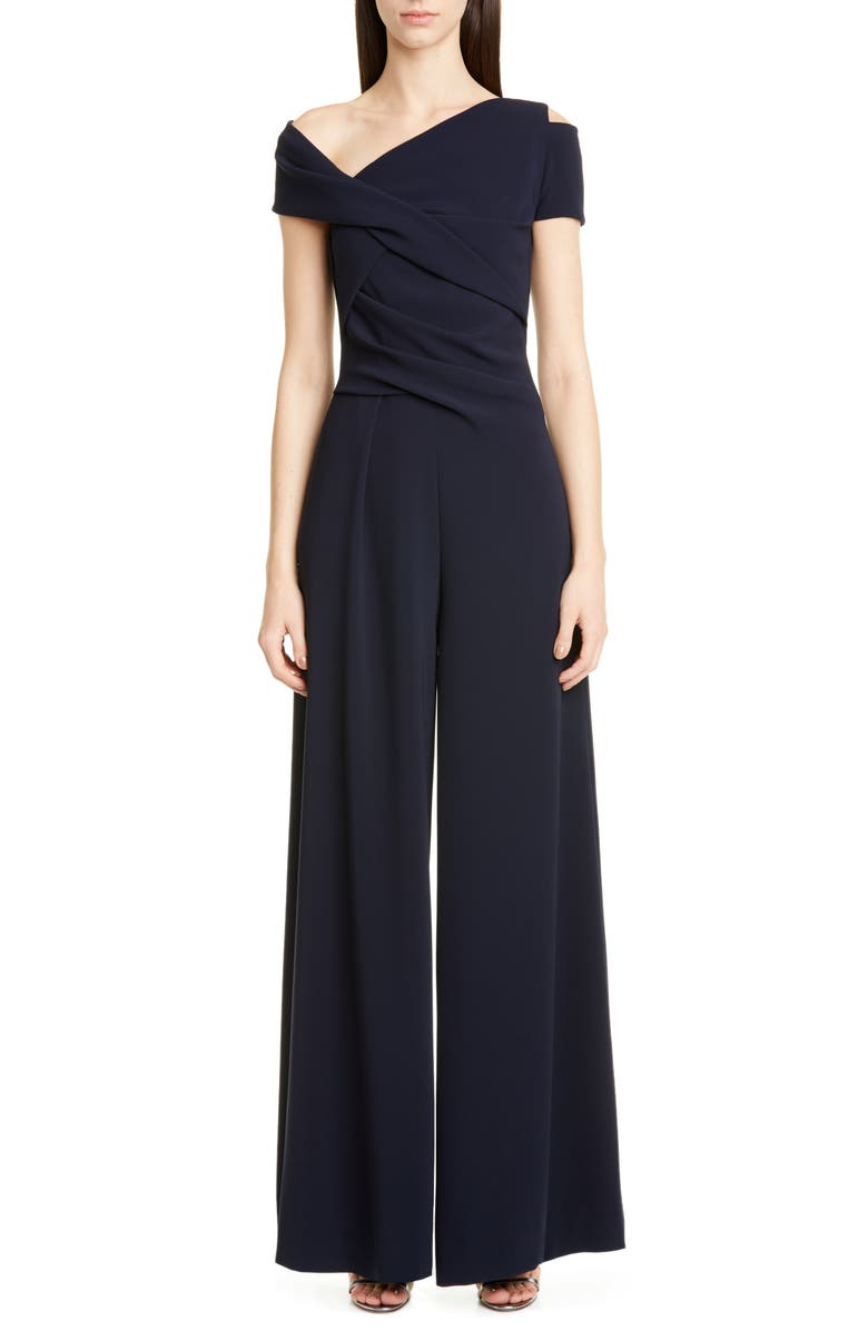 Talbot Runhof One-Shoulder Stretch Crepe Jumpsuit, Main, color,