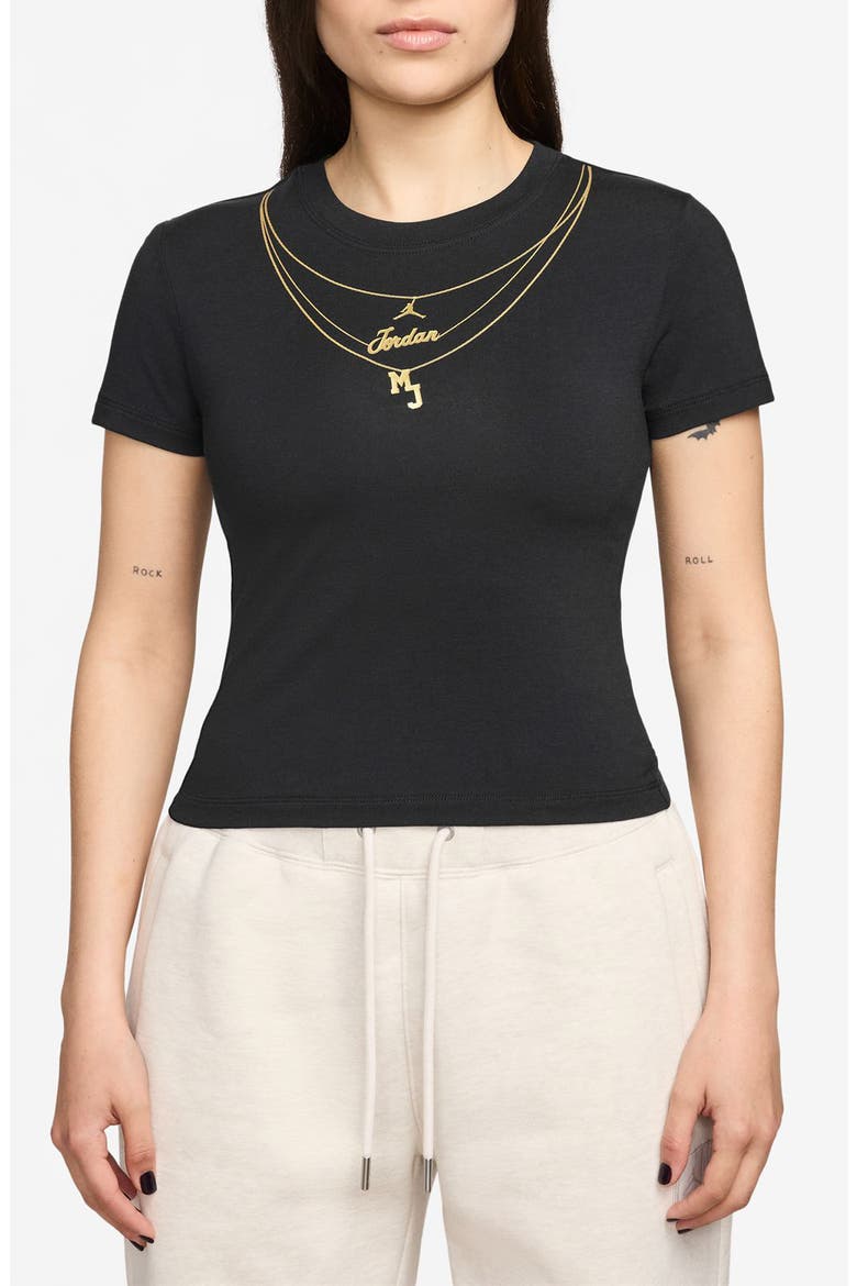 Trompe l'Oeil Embroidered T-Shirt, Main, color, BLACK/ WHITE