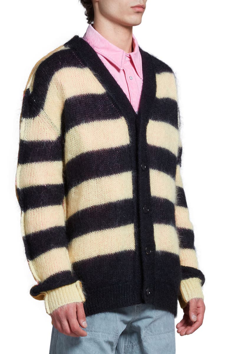 Marni Contrast Stripe V-Neck Mohair & Virgin Wool Blend Cardigan, Alternate, color, 