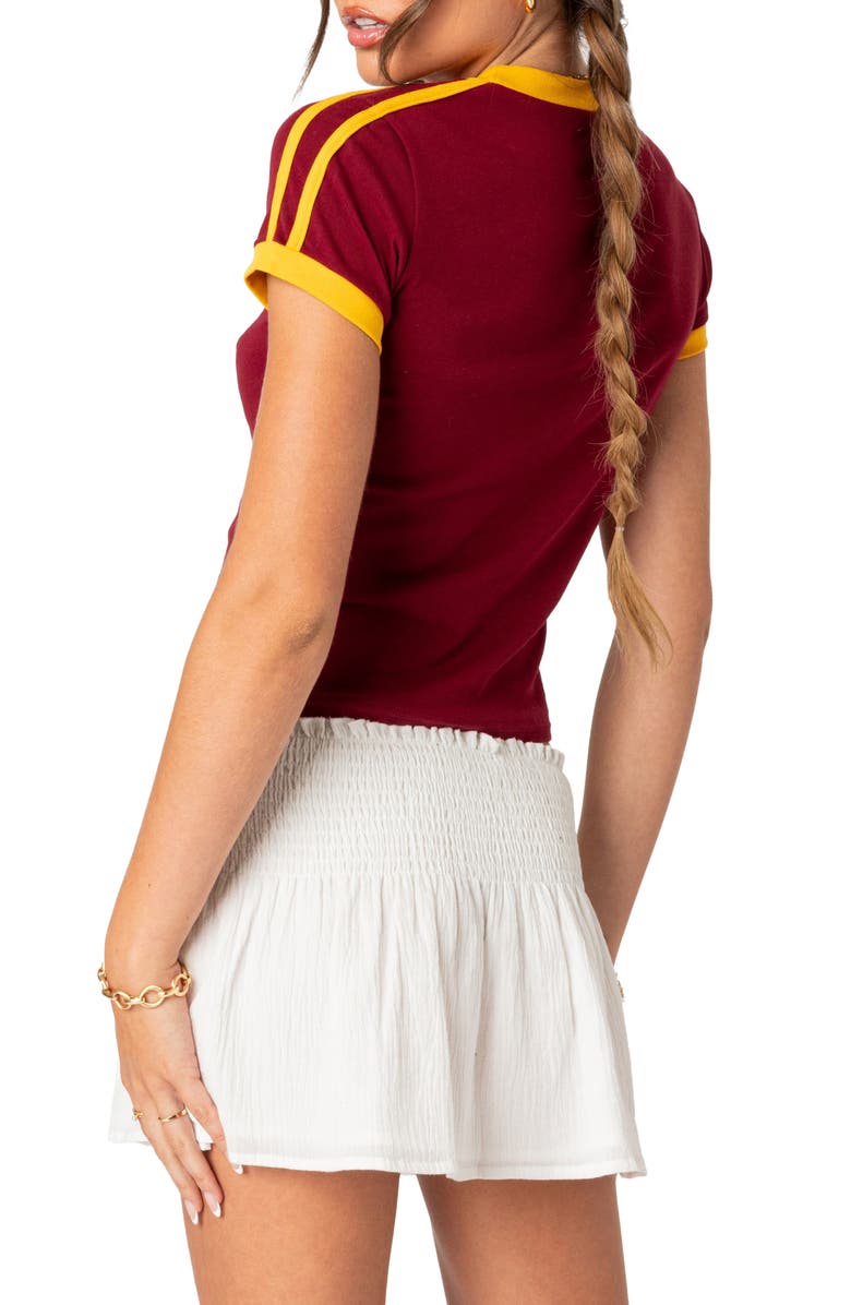 EDIKTED Portugal Ringer T-Shirt, Alternate, color, Burgundy