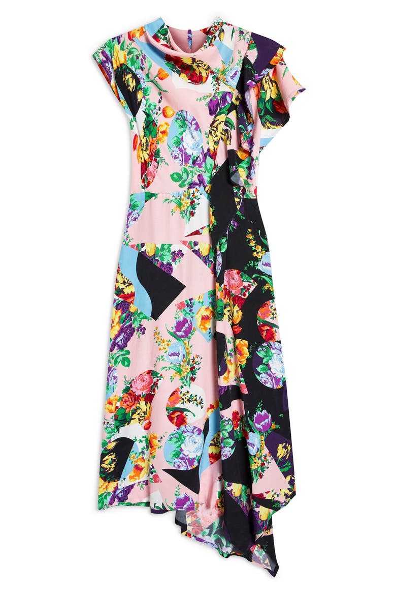 Cowl Back Midi Dress, Alternate, color, PINK MULTI
