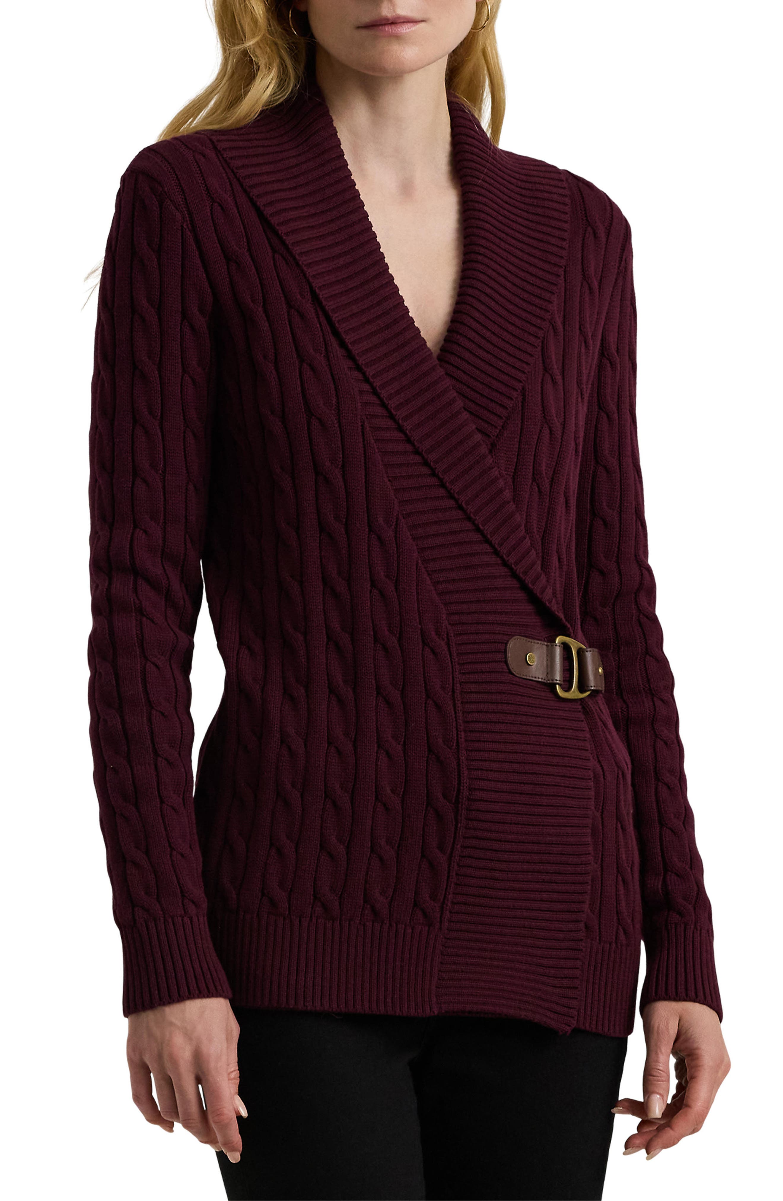 Lauren Ralph Lauren Cable Stitch Cotton Wrap Cardigan