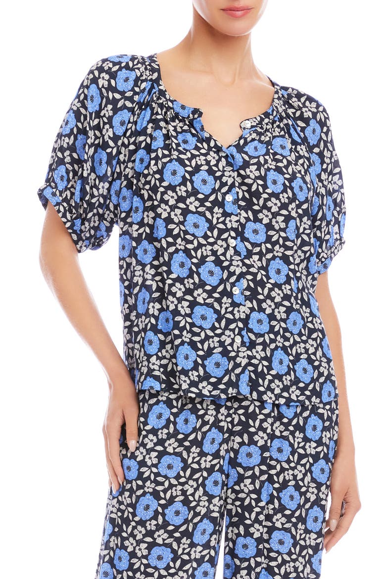 Floral Button-Up Peasant Top, Main, color, BLUE PRINT