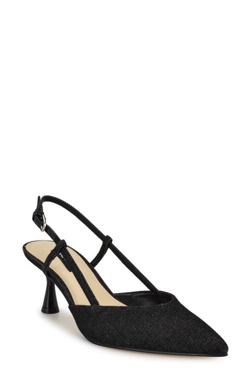 Nine West Rhonda Slingback Pointed Toe Kitten Heel Pump In Black Denim
