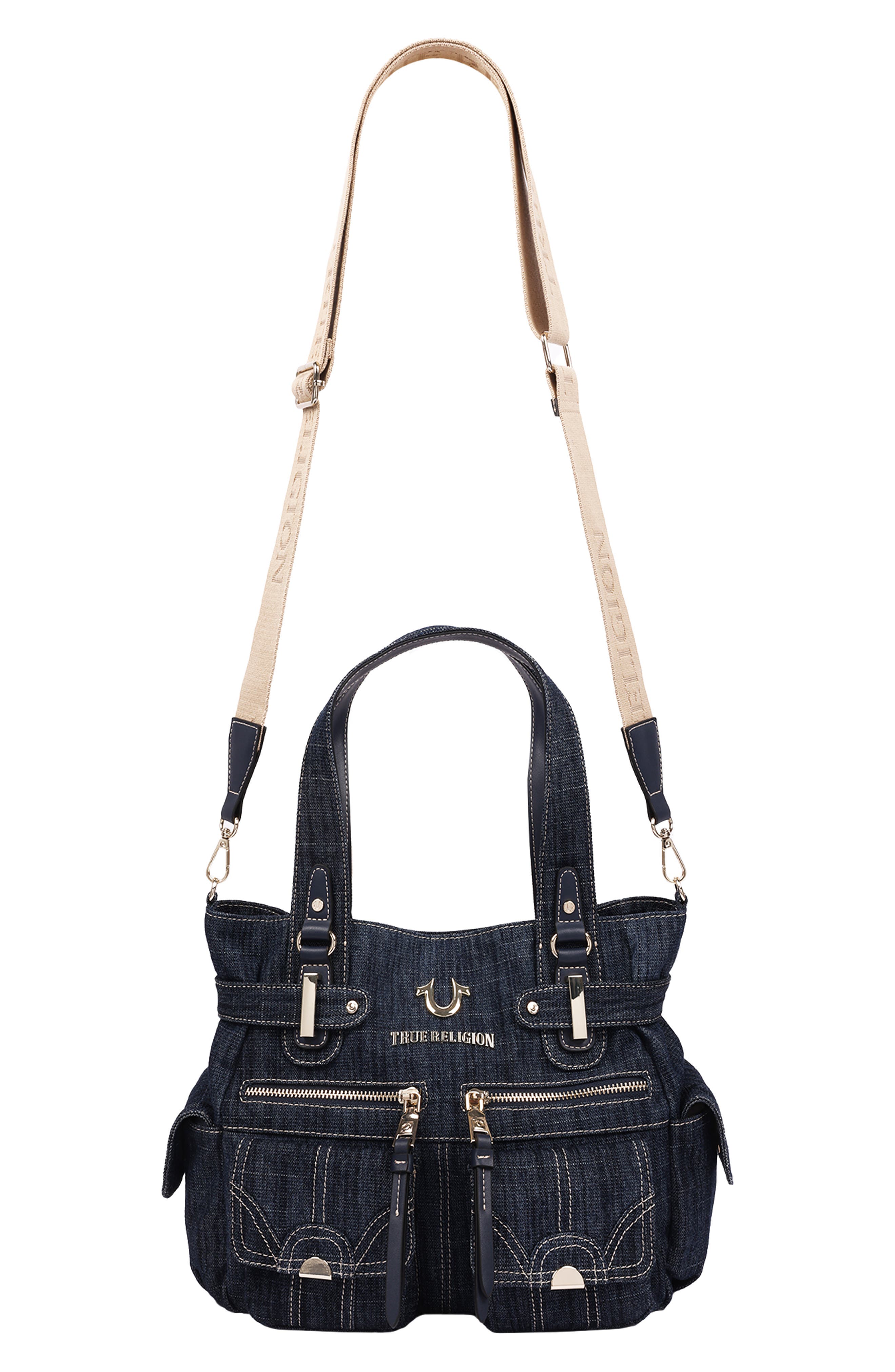 Multi Pocket Denim Tote, Alternate, color, DARK DENIM