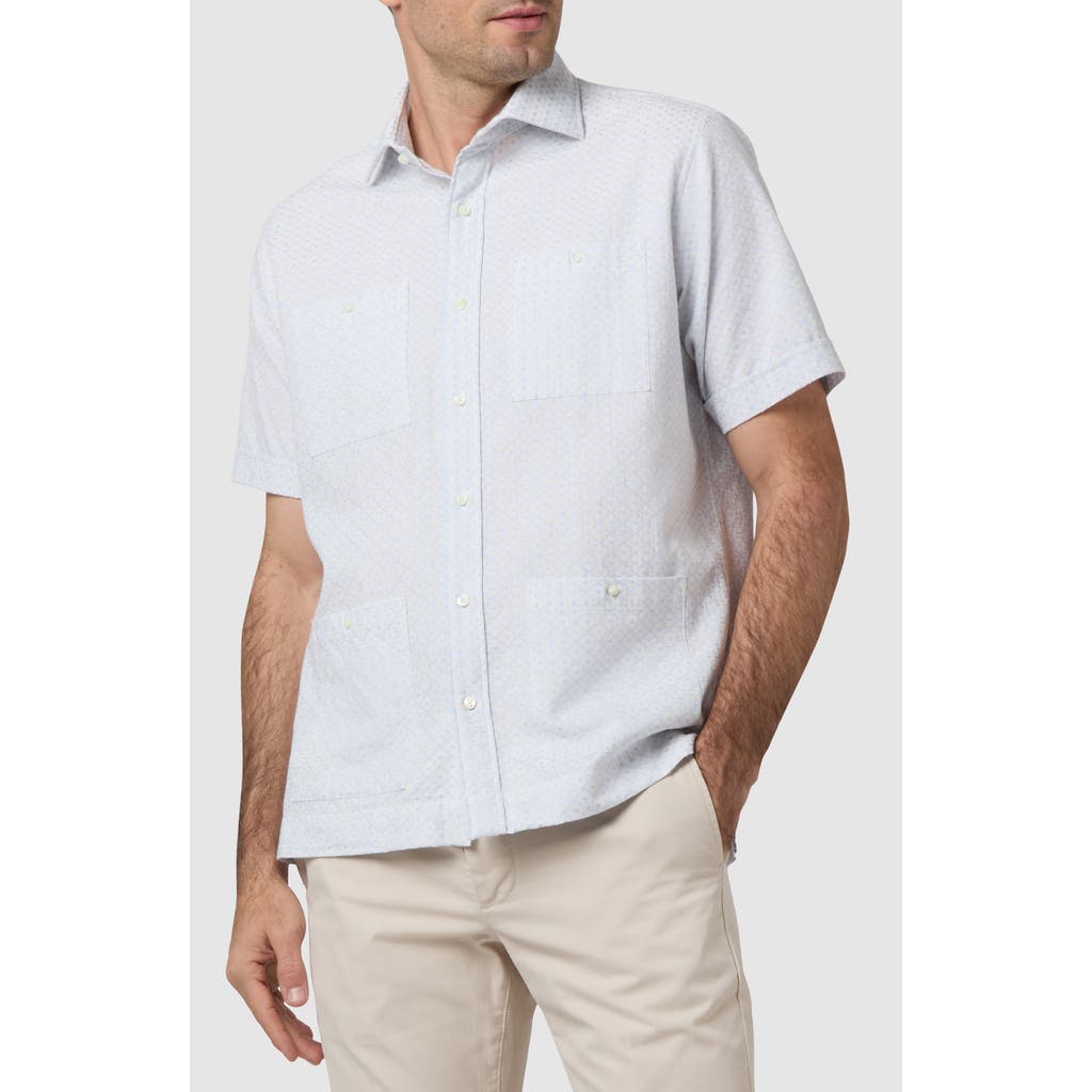 Sid Mashburn Marquez Seersucker Short Sleeve Button-Up Shirt in Stone/Blue Embroidered Poplin  product