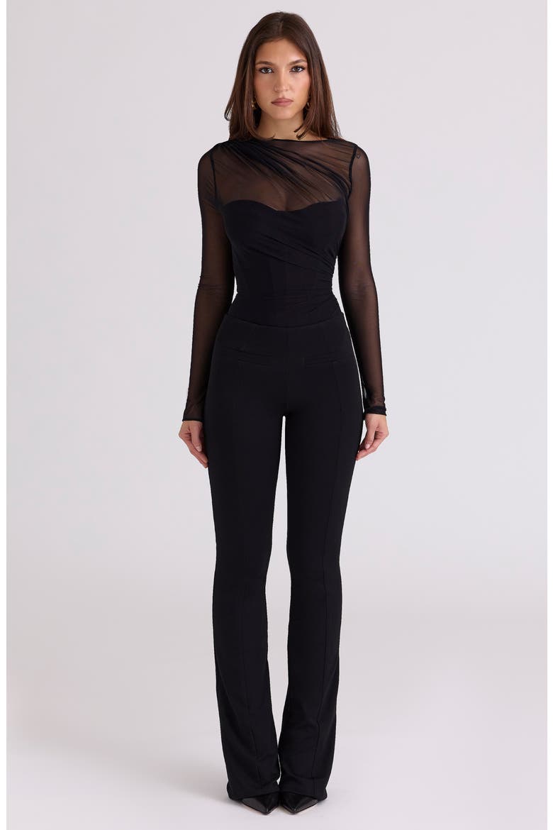 Orelia Draped Mesh Bodysuit, Alternate, color, BLACK
