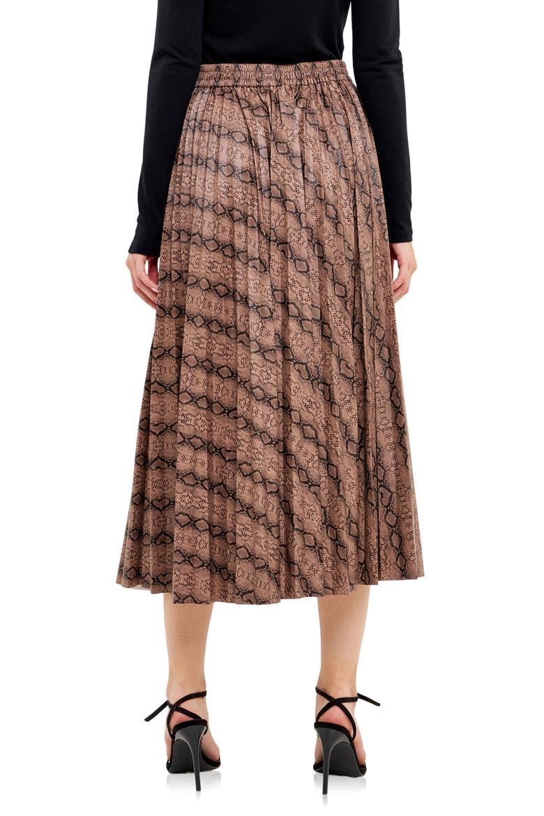 Snakeskin Print Pleated Midi Skirt, Alternate, color, TAN