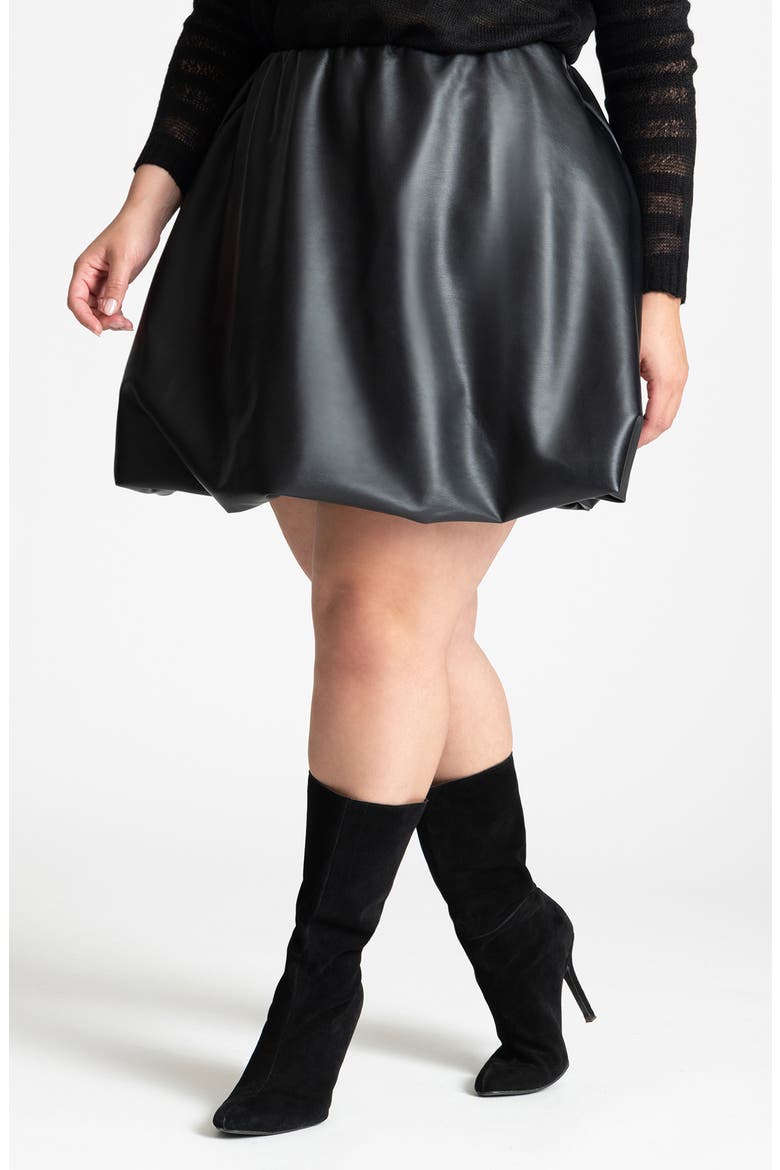 Faux Leather Bubble Hem Skirt, Main, color, BLACK ONYX