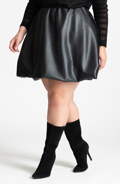 Faux Leather Bubble Hem Skirt