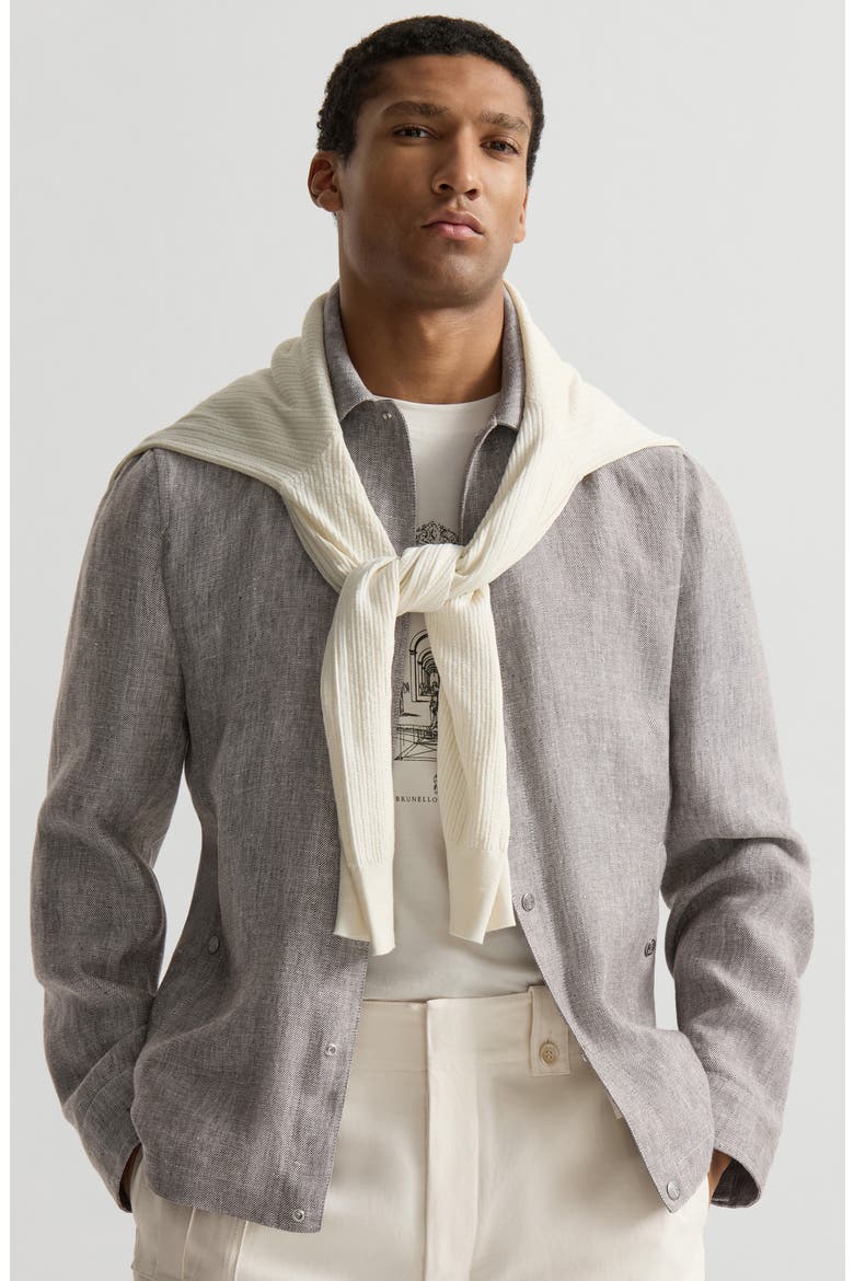 Linen and hemp diagonal outerwear jacket, Alternate, color, Light Brown