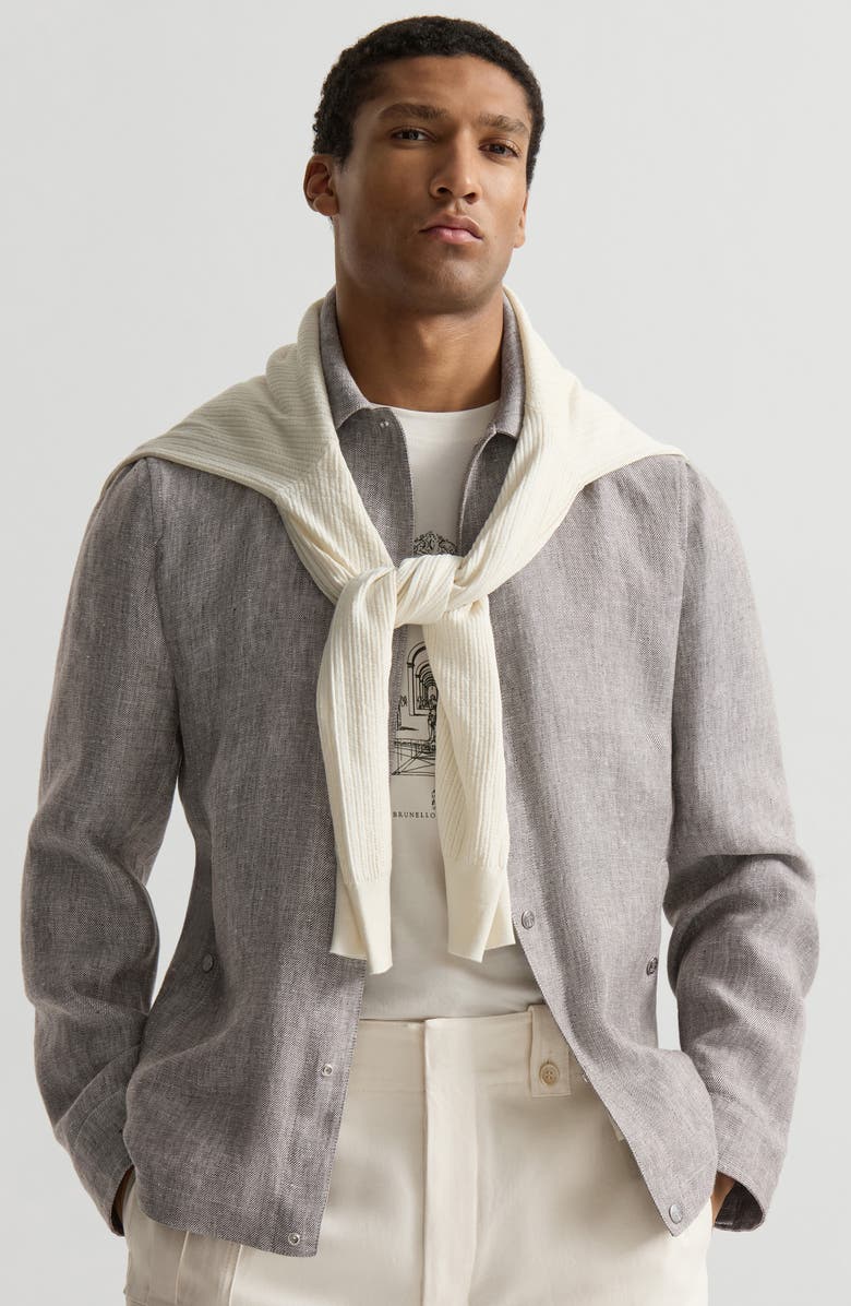 Brunello Cucinelli Diagonal twill jacket, Alternate, color, Light Brown