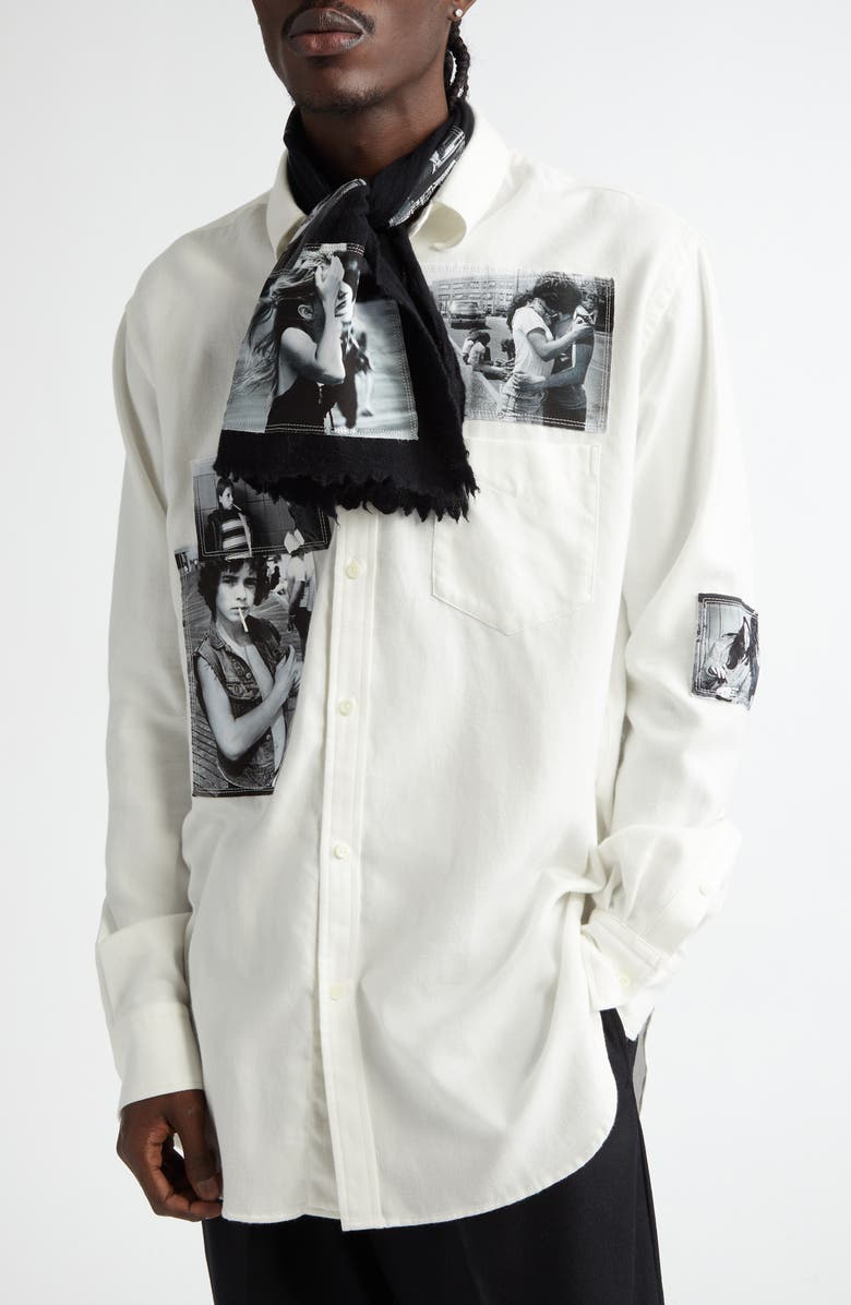 TAKAHIROMIYASHITA TheSoloist. Joseph Szabo Photo Patch Short Wool Scarf, Main, color,