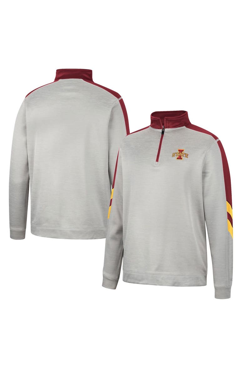 COLOSSEUM Men's Colosseum Gray/Cardinal Iowa State Cyclones Bushwood Fleece Quarter-Zip Jacket, Main, color, 