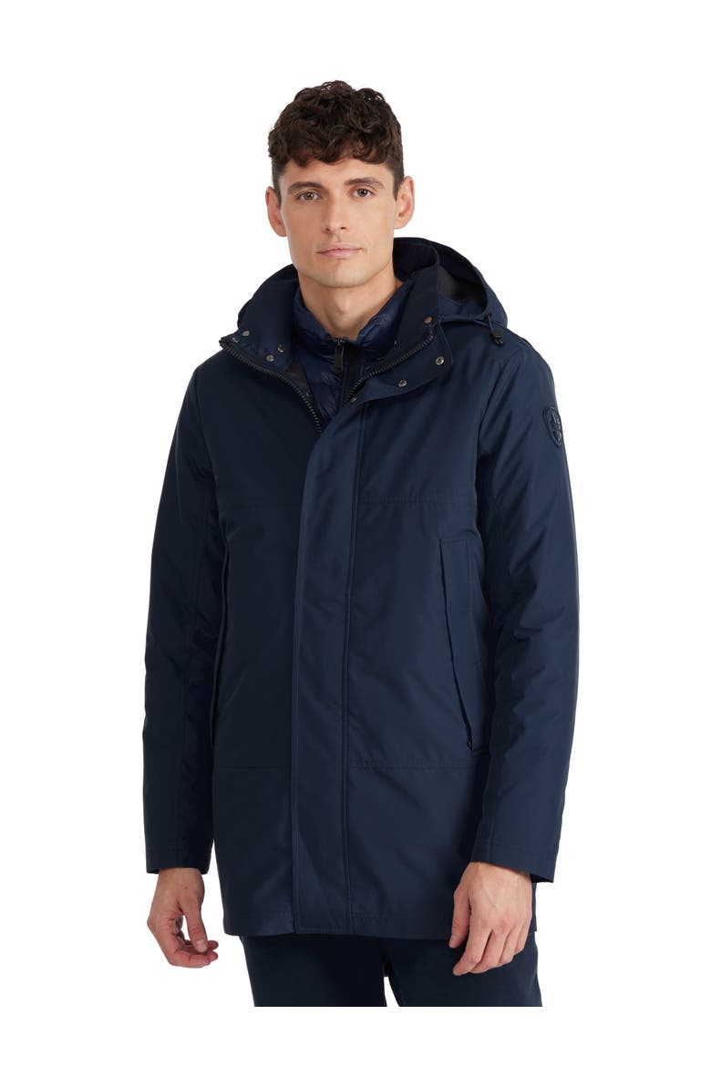 Men's Altair Mid Length Parka with Welded Detail and Detachable Hood, Main, color, Navy
