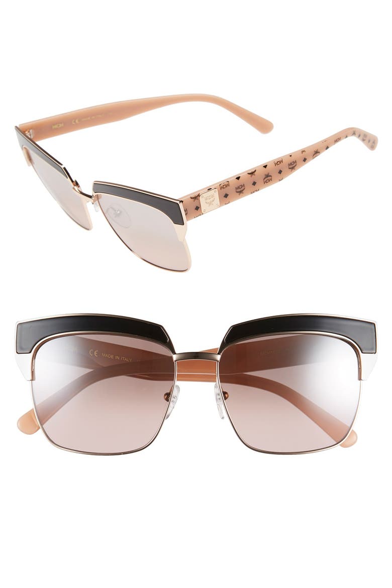 Visetos 56mm Retro Sunglasses, Main, color, SHINY ROSE GOLD/ NUDE VISETOS