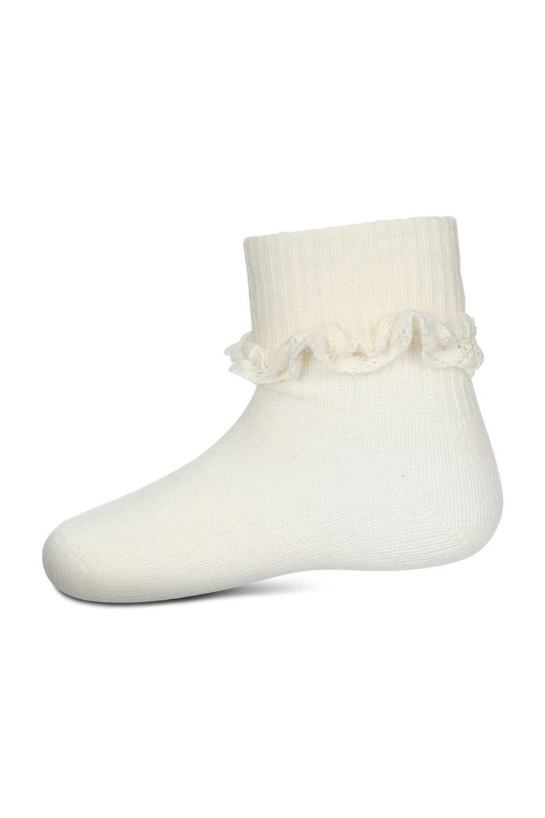 Eyelet-Ruffle-Trim Ankle Sock, Main, color, Ivory