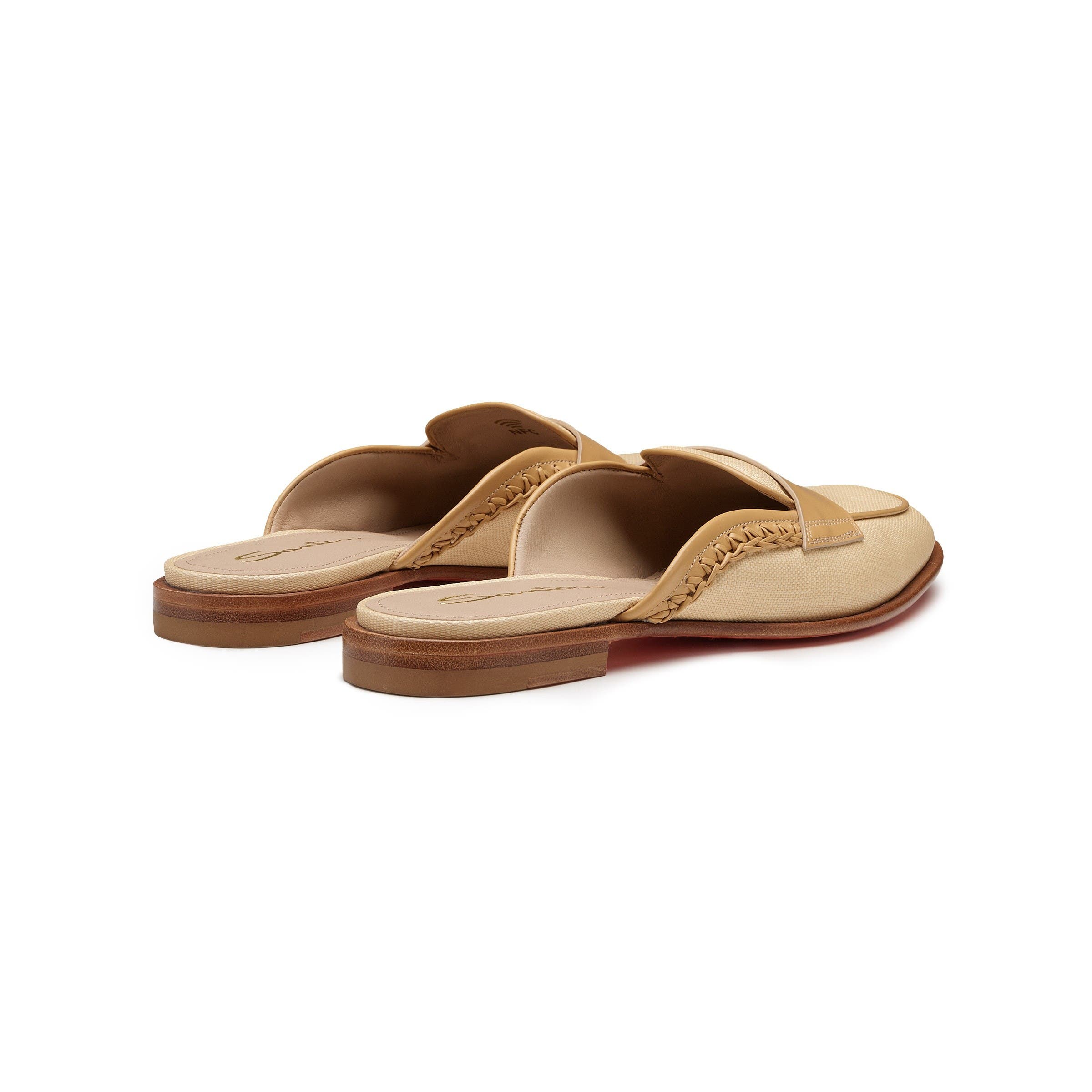 Santoni Women's Leather and Fabric Mule, Alternate, color, Natural