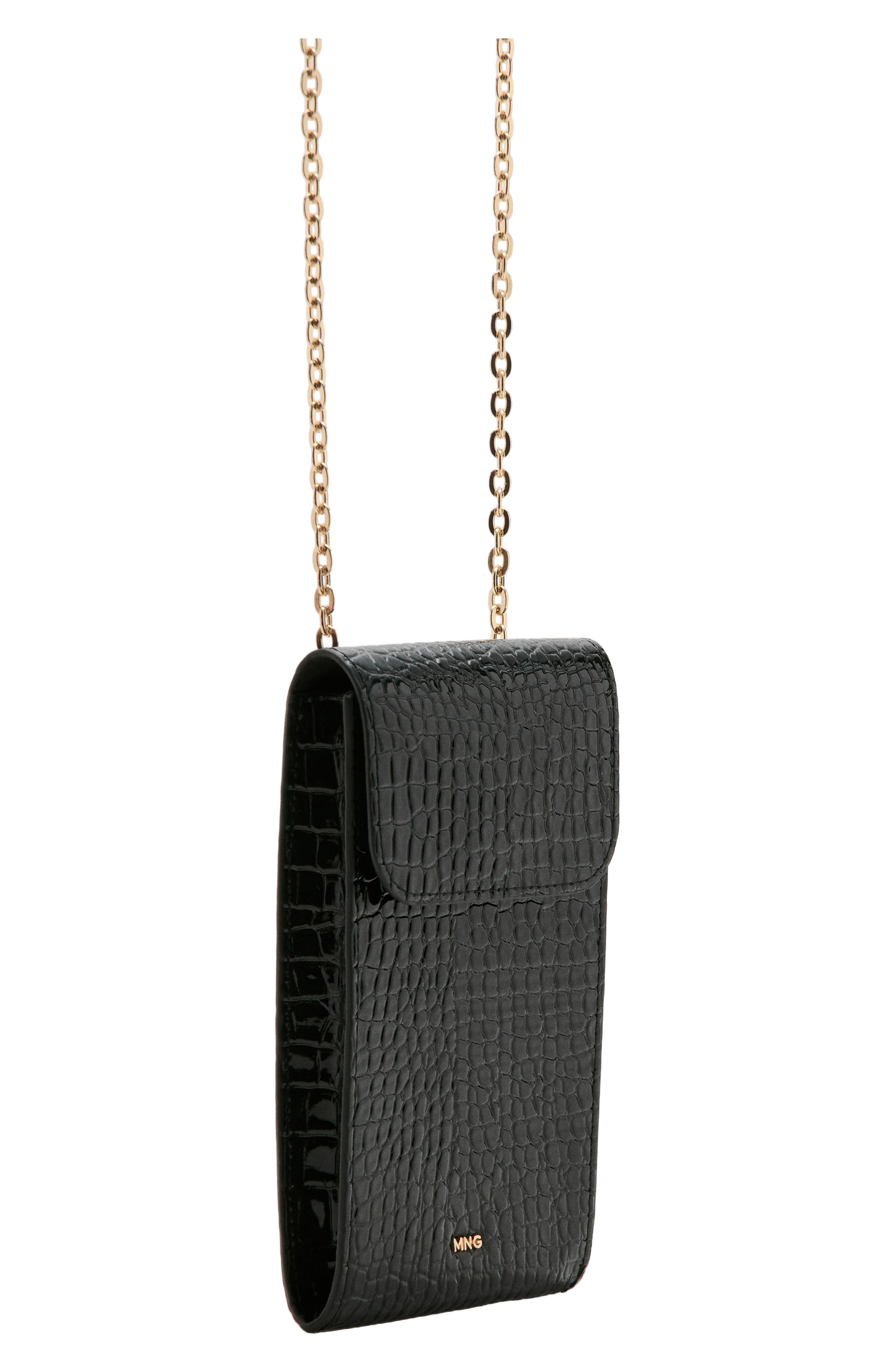 Croc Embossed Faux Leather Phone Crossbody Bag, Alternate, color, BLACK