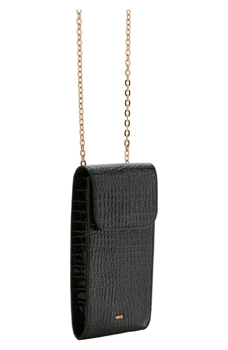 MANGO Croc Embossed Faux Leather Phone Crossbody Bag, Alternate, color, Black