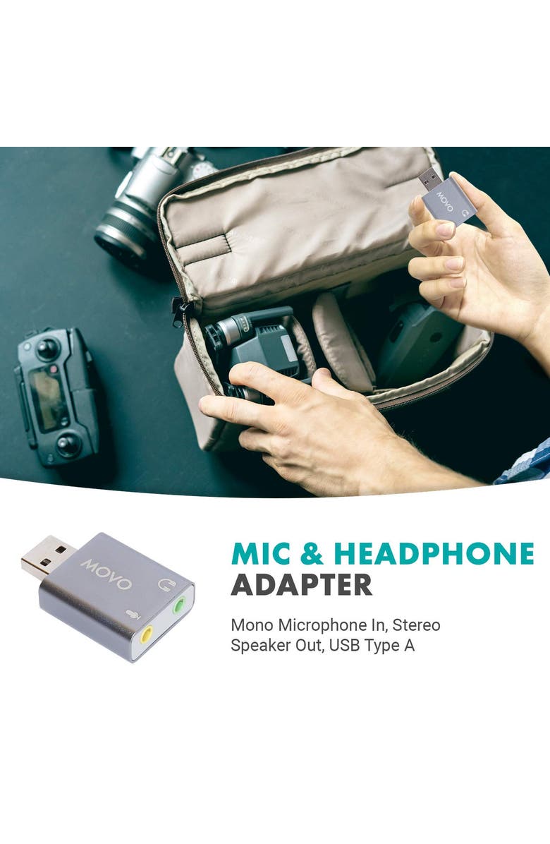 MOVO USB-AC1 TRRS Mic. to USB 2.0 Sound Card Adapter, Alternate, color, Black