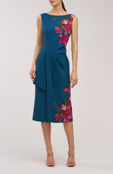 Devin Placement Print Pleated Midi Cocktail Dress