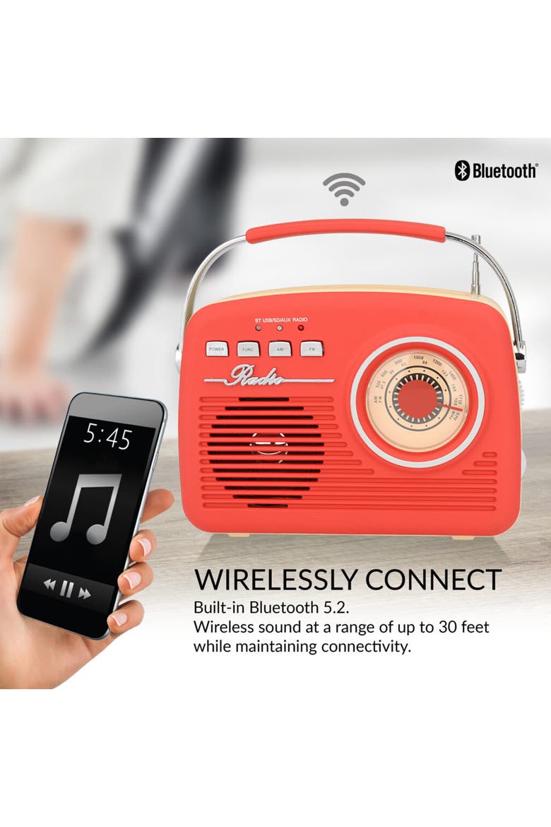 Portable Rechargeable Bluetooth Retro Speaker, Alternate, color, Red