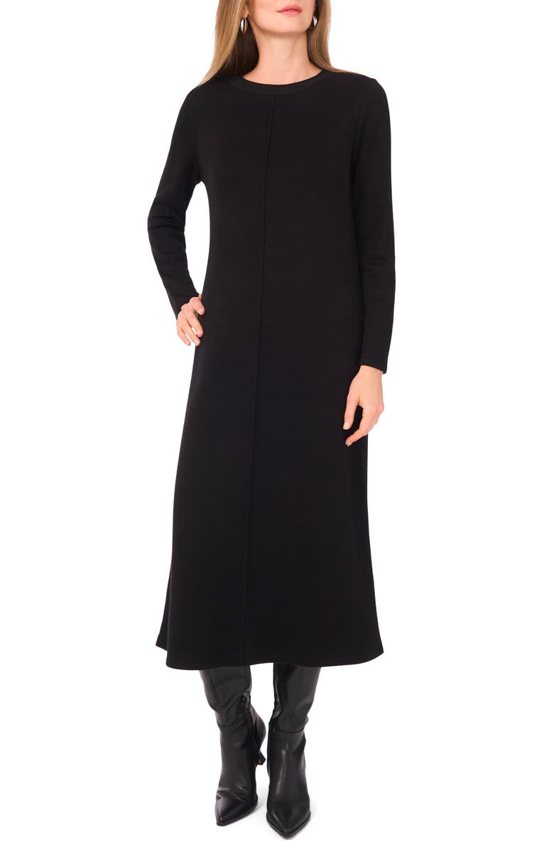 Vince Camuto Exposed Center Seam Long Sleeve Midi Sweater Dress, Main, color, Rich Black