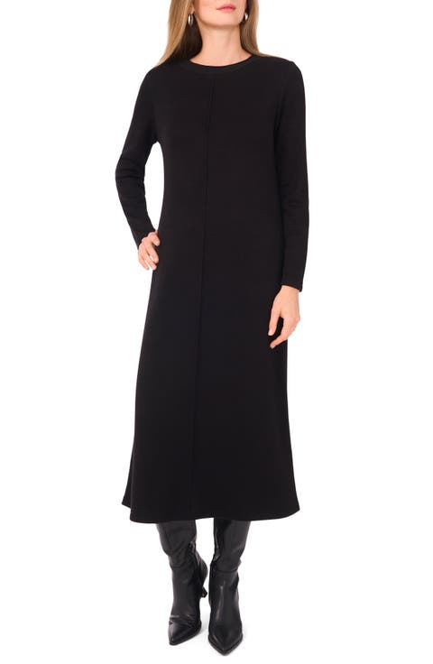 Exposed Center Seam Long Sleeve Midi Sweater Dress