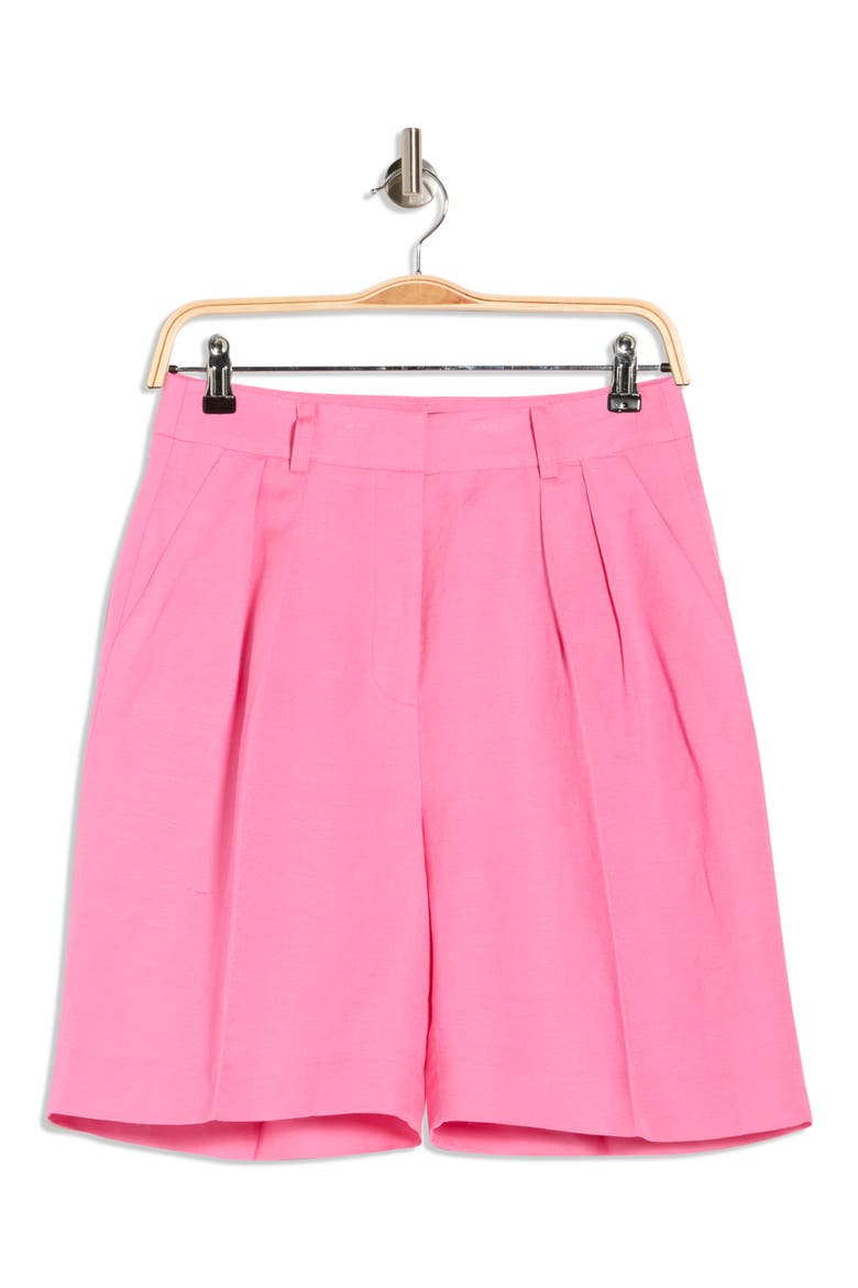 Pleated Linen Bermuda Shorts, Alternate, color, POP PINK