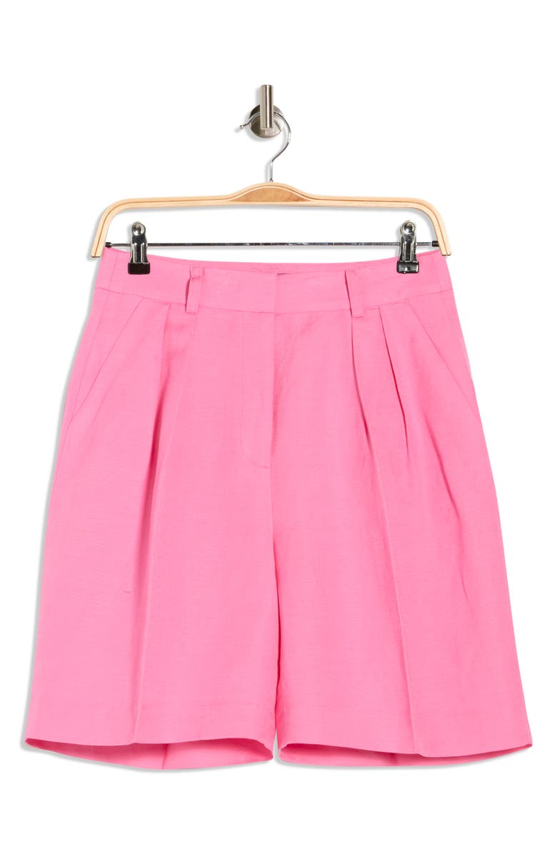 Kenneth Cole Pleated Linen Bermuda Shorts, Alternate, color, Pop Pink