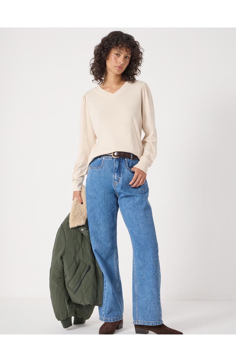 Hush Emily V-Neck Puff Sleeve Top, Alternate, color, Almond