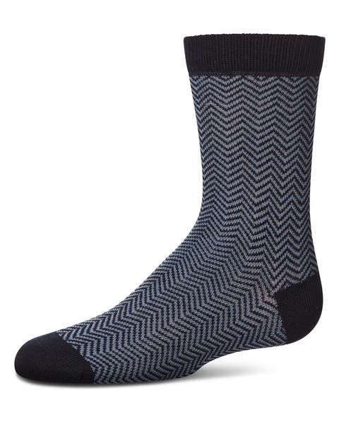 Boys Herringbone-Pattern Cotton-Rich Crew Sock