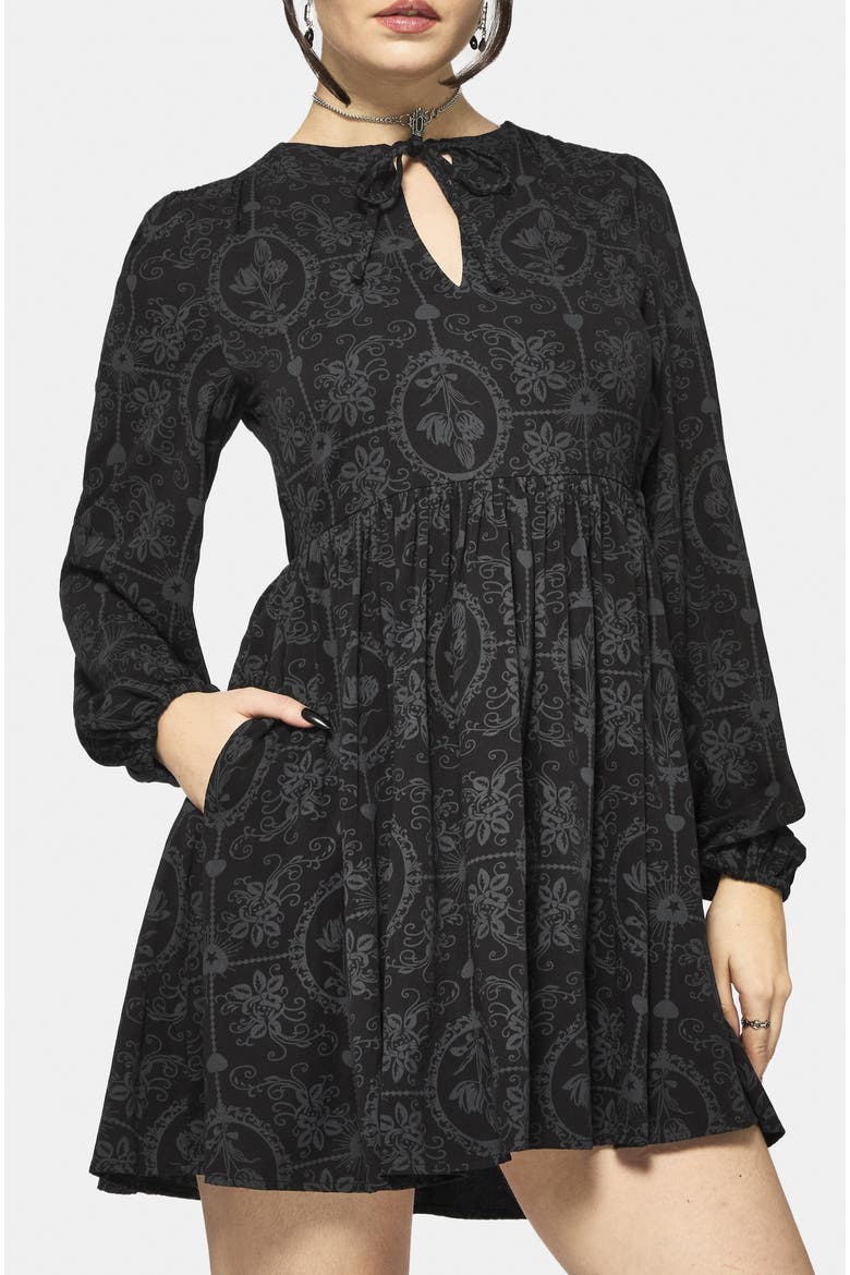 Cameo Floral Tie Front Mini Dress, Alternate, color, Black